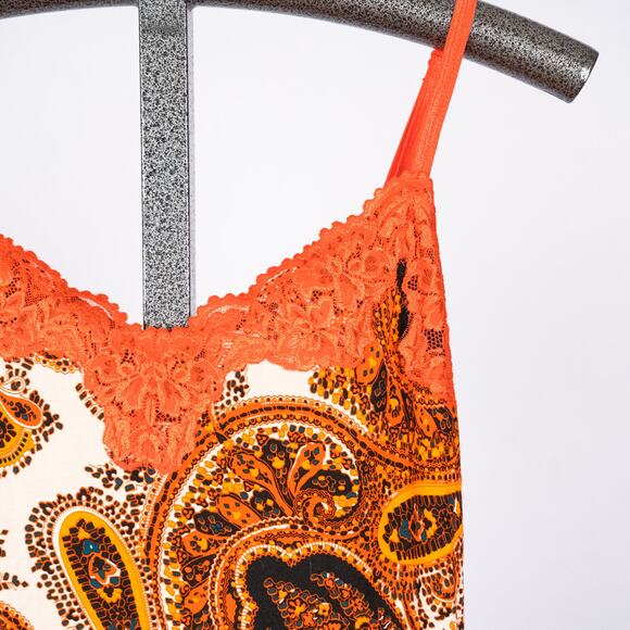 Y2K Lace Trim Cami Strappy Tank Top Colorful Paisley Women's SZ 18-20 Boho Retro - Picture 2 of 7